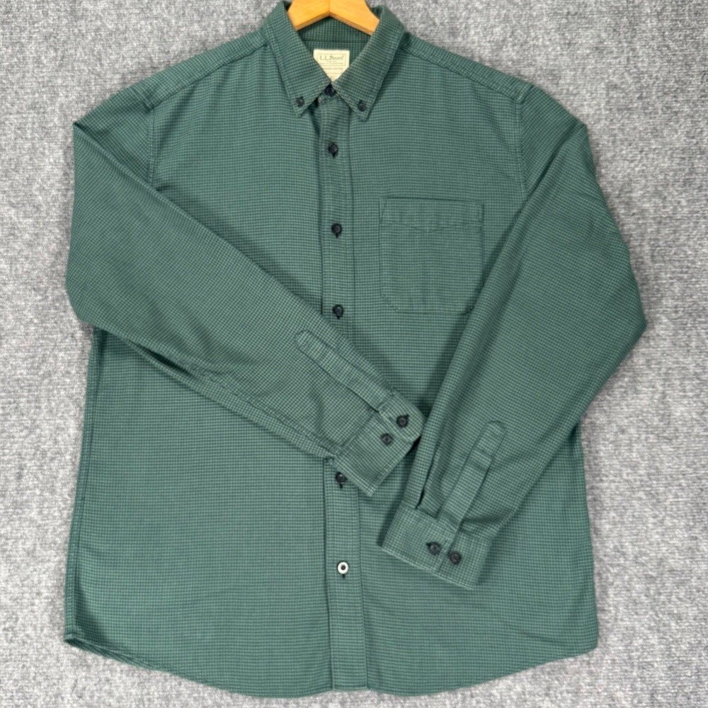 L.L.Bean Wicked Good Flannel Shirt Men's Large Green Houndstooth Cotton